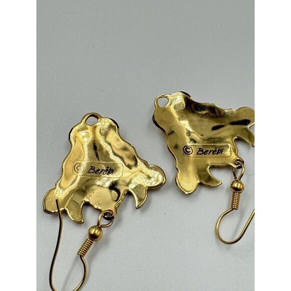 Vintage Edgar Berebi Gold Tone Enamel Cow Sunglasses Dangle Pierced Earrings - Picture 3 of 6